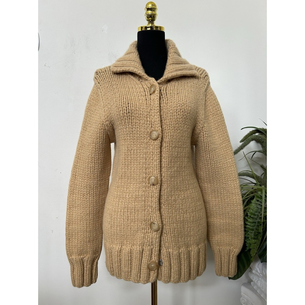 TSE 100% Cashmere Chunky Heavy Knit Cardigan Sweater Camel Collar Button Luxury